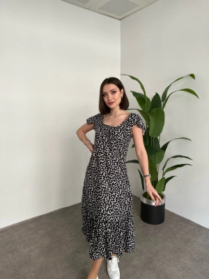 Sırtı Dekolteli Viskon Kumaş Midi Boy Elbise Siyah