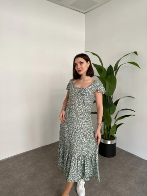 Sırtı Dekolteli Viskon Kumaş Midi Boy Elbise Yeşil