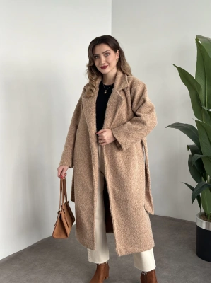 Yün saçaklı kaşe kumaş kemerli pinterest kaban camel