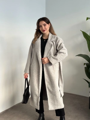 Yün saçaklı kaşe kumaş kemerli pinterest kaban gri