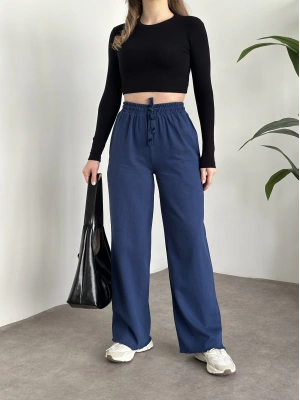 Zr marka etiketli gabardin kumaş kesik paça pantolon İndigo