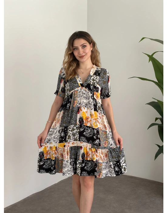 Dekolteli Mini Boy Bol Kesim Elbise Siyah