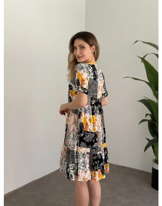 Dekolteli Mini Boy Bol Kesim Elbise Siyah