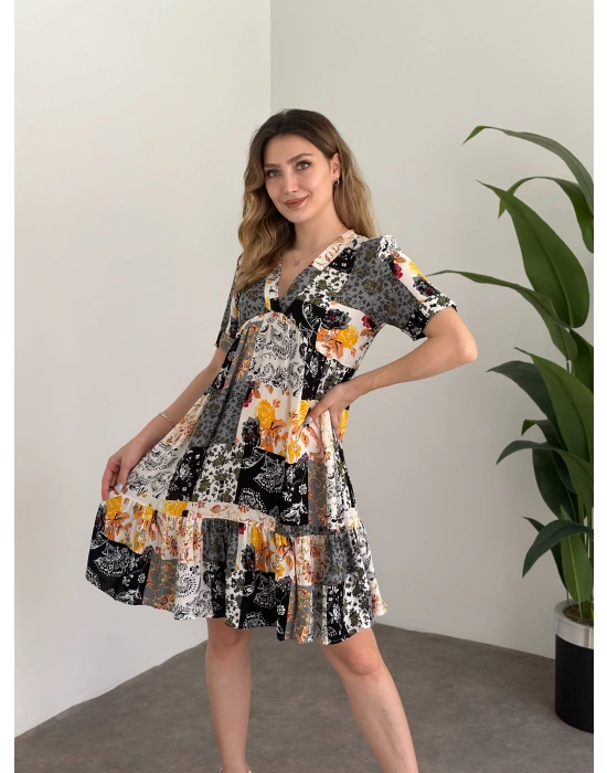 Dekolteli Mini Boy Bol Kesim Elbise Siyah