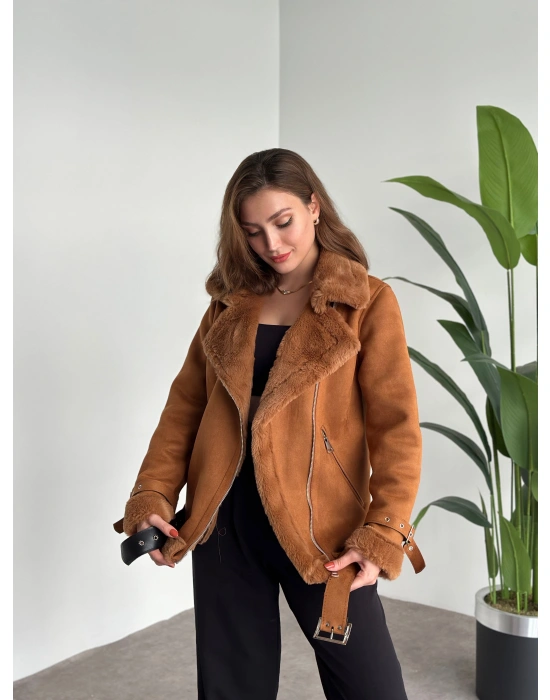 Dışı Süet İçi Kürklü Uzun Mont Taba