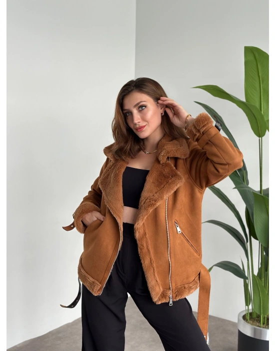 Dışı Süet İçi Kürklü Uzun Mont Taba