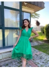 Dekolteli Dantel Detay Elbise-Yesil