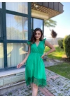 Dekolteli Dantel Detay Elbise-Yesil