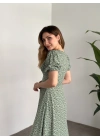 Karpuz Kol Midi Boy Pamuklu Viskon Elbise Yeşil