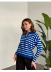 Polo Yaka Çizgili Triko Mavi