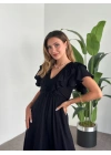 Yakası Gipe Ve Volanlı Astarlı Elbise Siyah