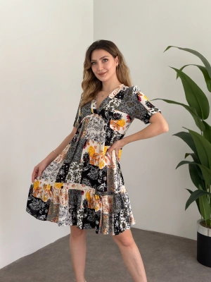 Dekolteli Mini Boy Bol Kesim Elbise Siyah