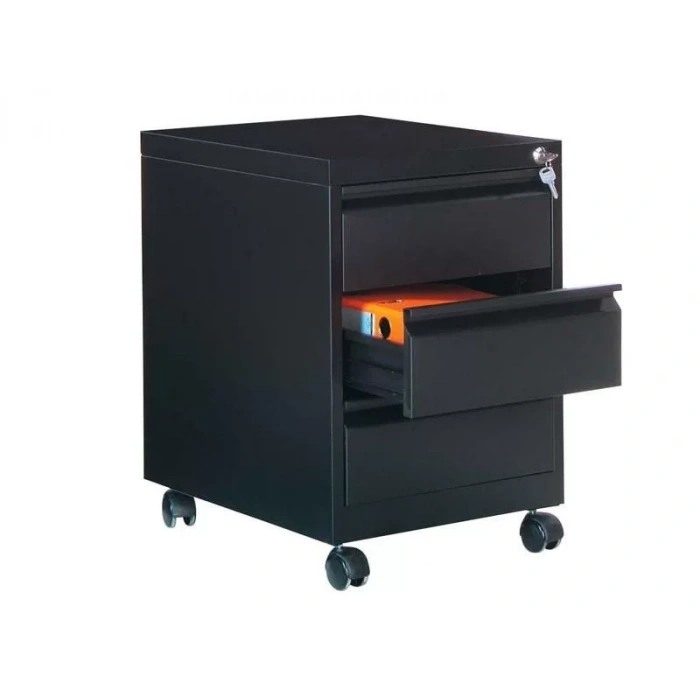 Üç Çekmeceli Rulmanlı Çelik Keson Siyah Kasa