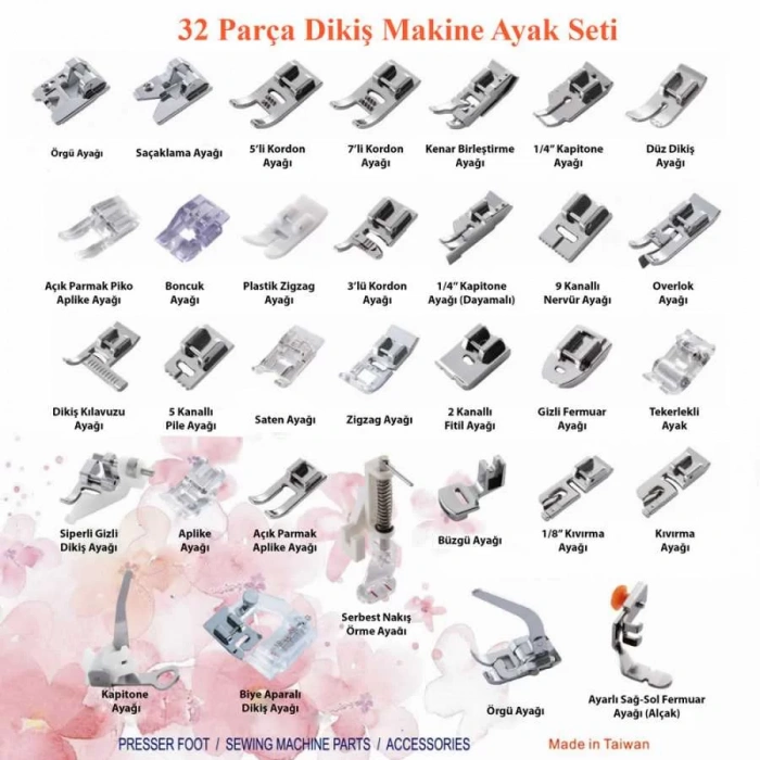 32 Parça Ev Tipi Dikiş Makine Ayak Seti (5 mm - Tayvan)
