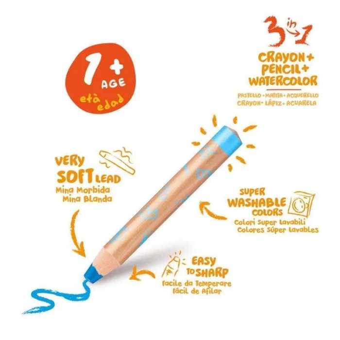 CARİOCA 42818 BABY JUMBO 3İN1 AHŞAP KURU BOYA 10 RENK