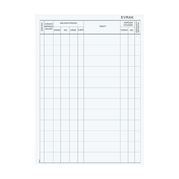 DİLMAN EVRAK KAYIT DEFTERİ 96 YAPRAK CİLTLİ