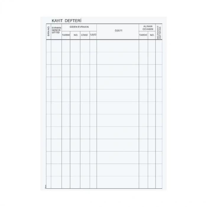 DİLMAN EVRAK KAYIT DEFTERİ 96 YAPRAK CİLTLİ