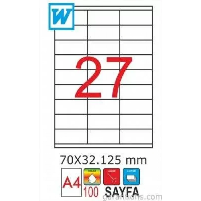 GoldMoon 2053 Laser A4 Sayfa Etiketi 70x32,125mm (100 lü Paket)