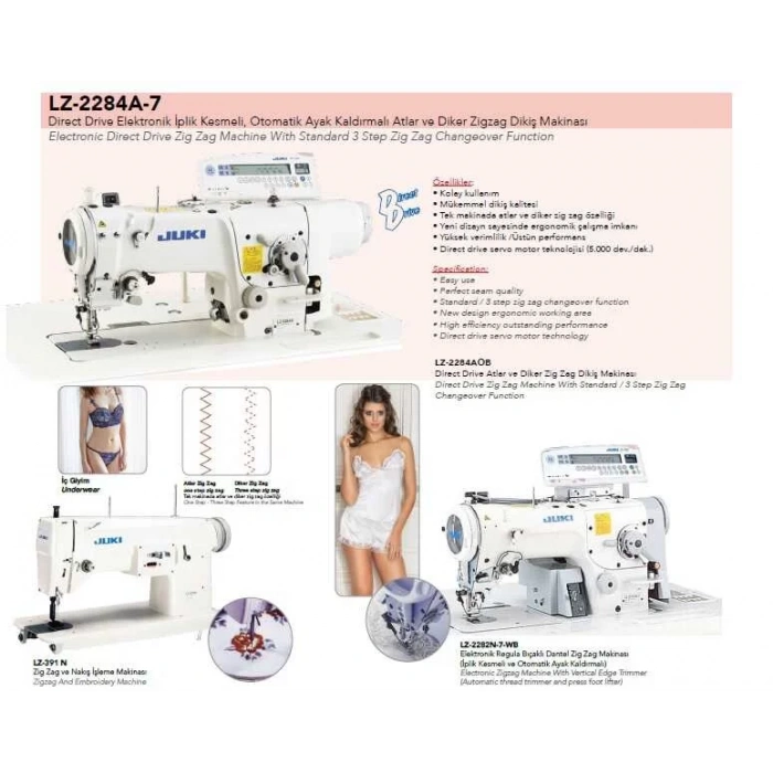 Juki LZ-2282N-7WB/AK83 Elektronik Regula Bıçaklı Dantel Zikzak Makinası