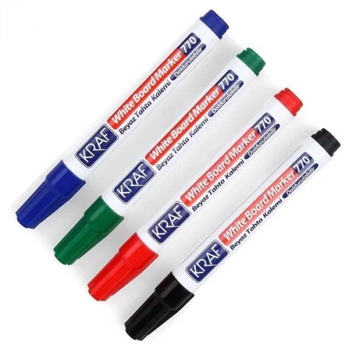 Kraf 770 Doldurulabilir Beyaz Yazı Tahtası Kalemi 4LÜ PK (Yuvarlak Uçlu)