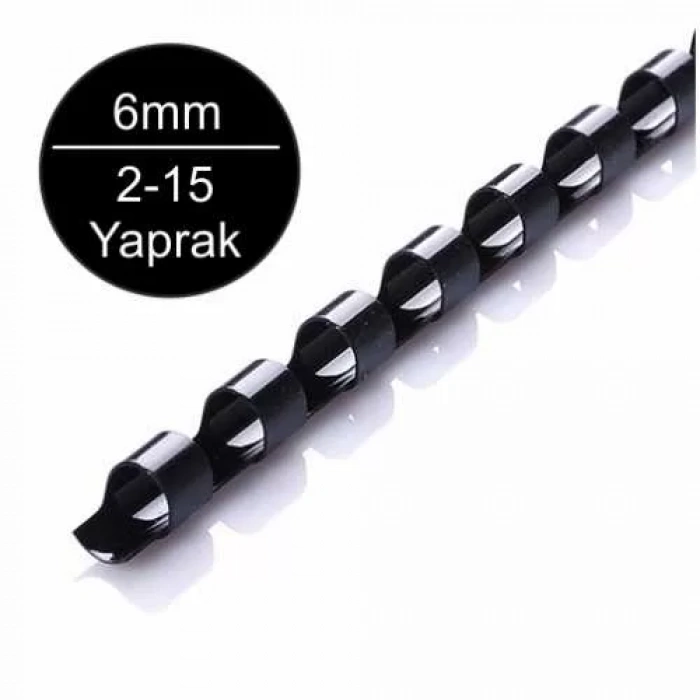 Sarff 6mm Siyah Plastik Spiral 2-15 Yaprak Kapasiteli (100 lü Kutu)