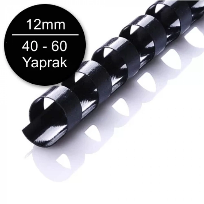 Sarff 12mm Siyah Plastik Spiral 40-60 Yaprak Kapasiteli (100 lü Kutu)