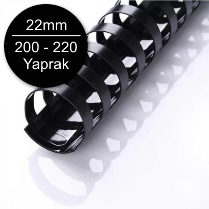Sarff 22mm Plastik Spiral Siyah 200-220 Yaprak Kapasiteli (50 li Kutu)