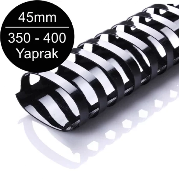 Sarff 45mm Plastik Spiral Siyah 350-400 Yaprak Kapasiteli (50 li Kutu)