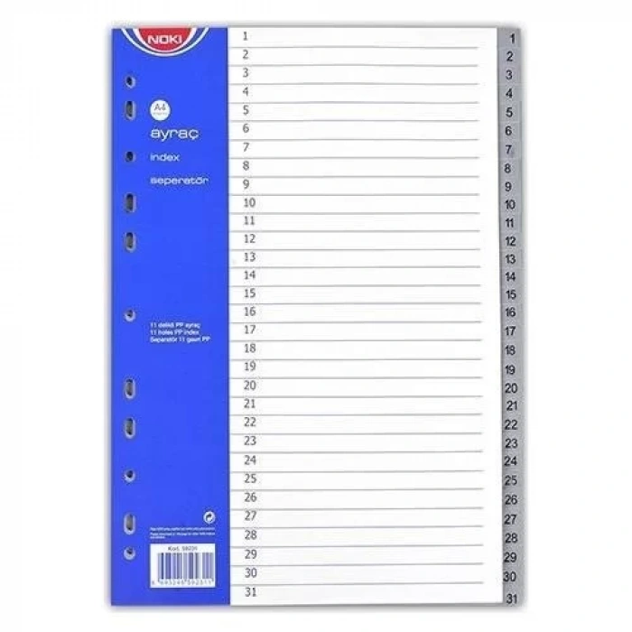 NOKİ 1-31 Rakamlı PP Seperatör (Ayraç)