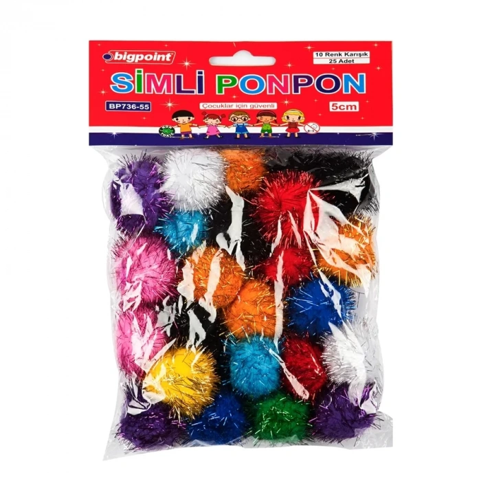 Bigpoint Ponpon Simli 5 cm 10 Renk (25 li Poşet)