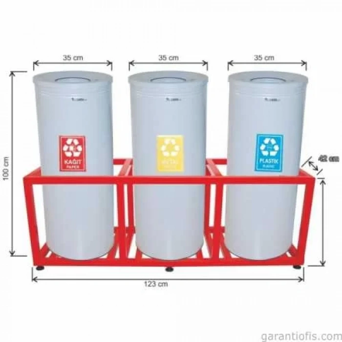 Garanti Metal 1810 Kafesli Boyalı 3 lü Geri Dönüşüm Çöp Kovası