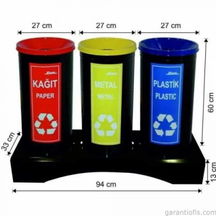 Garanti Metal 1840 Boyalı 3 lü Geri Dönüşüm Çöp Kovası