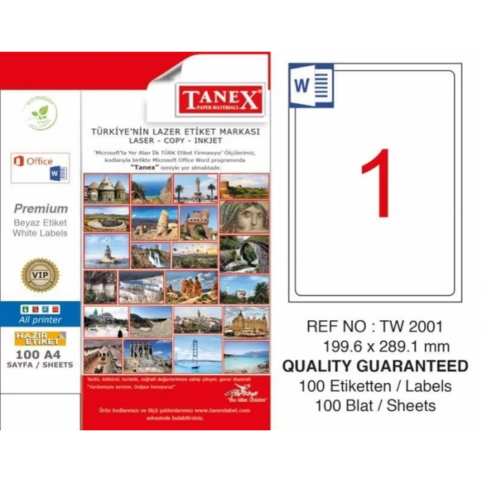 Tanex TW-2001 Laser Etiketi (199,6 x 289,1 mm)