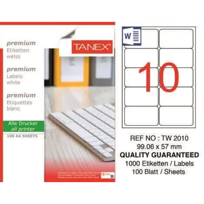Tanex TW-2010 Laser Etiketi (99,06 x 57 mm)