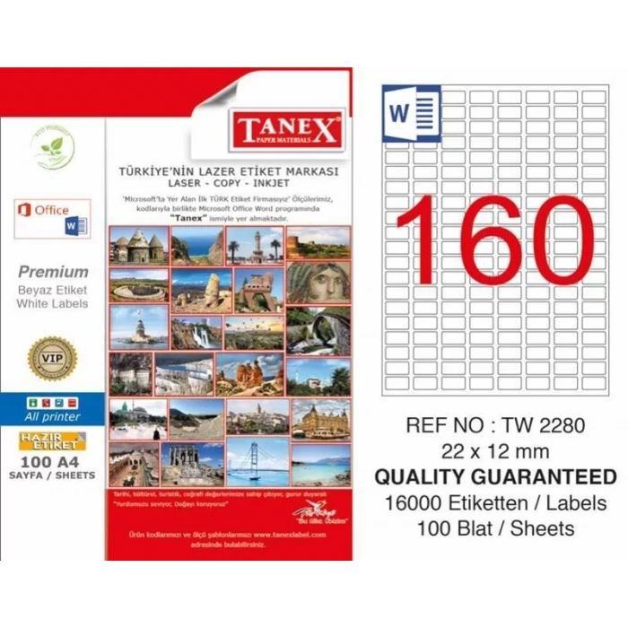 Tanex TW-2280 Laser Etiketi (22 x 12 mm)