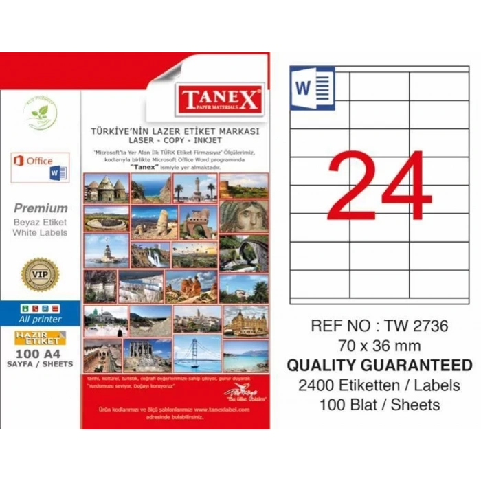 Tanex TW-2736 Laser Etiketi (70 x 36 mm)