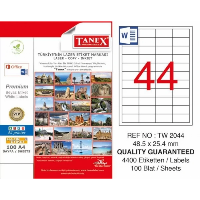 Tanex TW-2044 Laser Etiketi (48,5 x 25,4 mm)