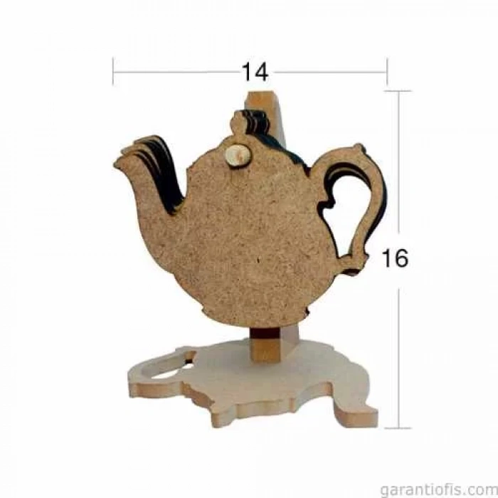 Hobi-Art L 255 Ham Ahşap Çaydanlık Tasarımlı Bardak Altlığı