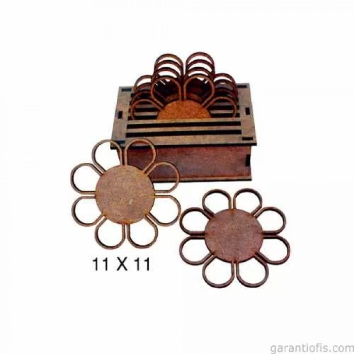 Hobi-Art L 261 Ham Ahşap Çiçek Tasarımlı Bardak Altlığı