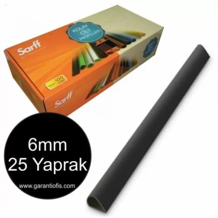 Sarff 6mm Siyah Oval Sırtlık 25 Yaprak Kapasiteli (100 lü Kutu)