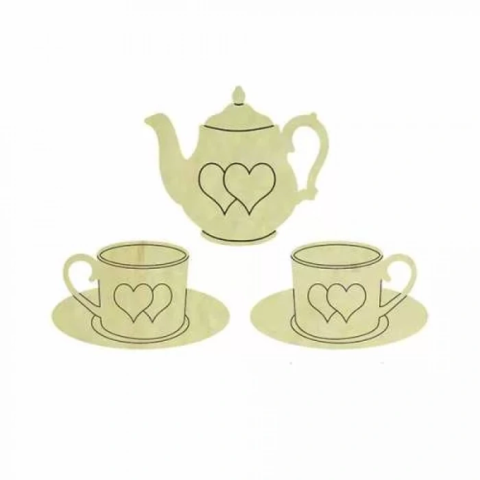 Hobi-Art KD 297 Fincan ve Demlik Figürlü Mini Ahşap Obje