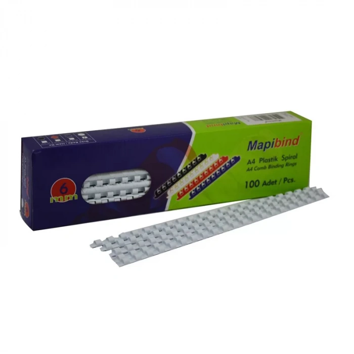 MAPİBİND PLASTİK SPİRAL 6mm BEYAZ 100LÜ