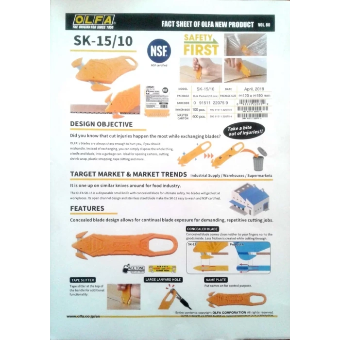 Olfa SK-15 Emniyetli Maket Bıçağı