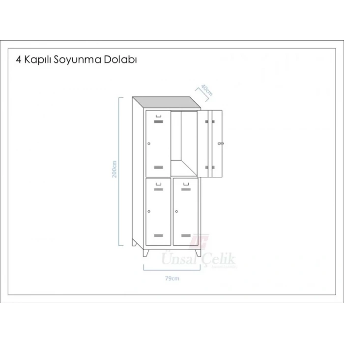 Metal Dört Kapılı Soyunma Dolabı Kahverenk Gri (Yarım Boy Kapılı)