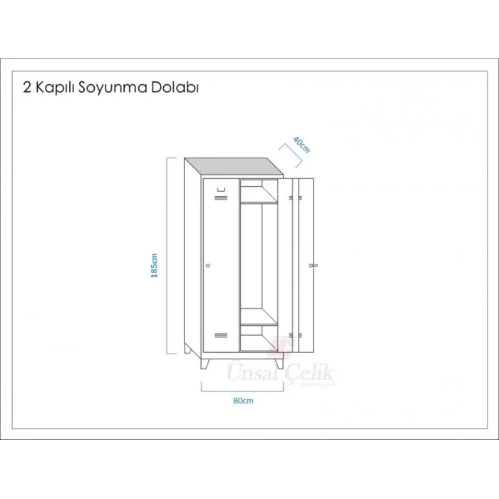 Metal iki Tam Boy Kapılı Soyunma Dolabı Mavi Gri (Tam Boy Kapılı)