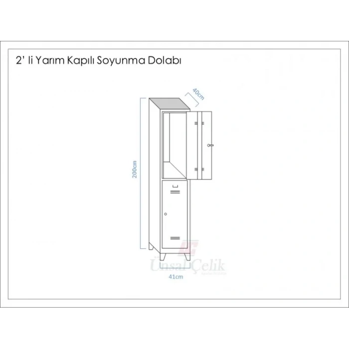 Metal ikili Yarım Kapılı Soyunma Dolabı Mavi Gri 41X40X200