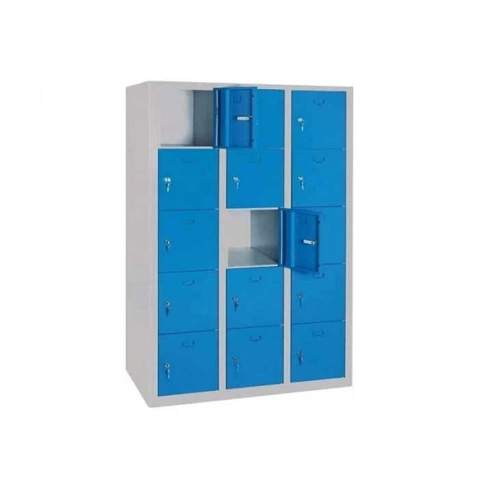 Metal 15 Gözlü Öğretmen Dolabı Mavi Gri Renk (Asma Kilitli)
