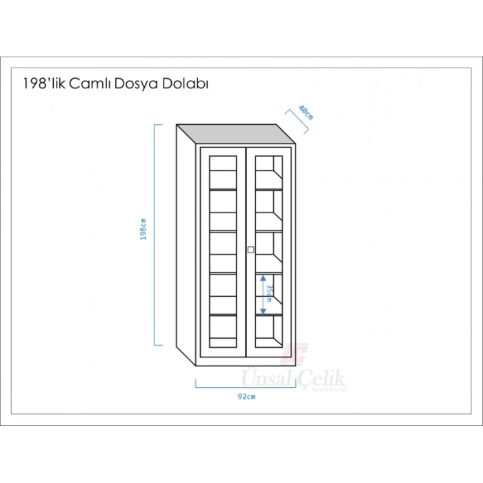 Metal 198 cm lik Camlı Dosya - Açık Gri Klasör Dolabı