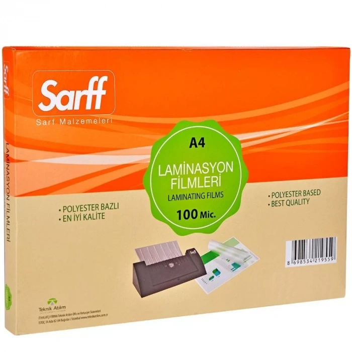 Sarff 100 Mikron Parlak A4 PVC Laminasyon Filmi (100 lü Paket)