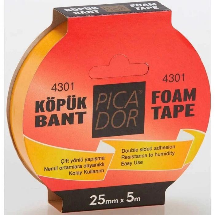 PİCADOR ÇİFT TARAFLI KÖPÜK BANT 25mmx5m ASKILI (KO003)